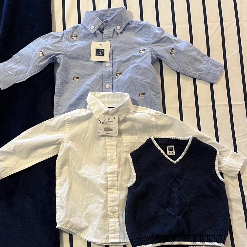 Janie and Jack 3 pc. Lot! 6-12 month Dress Shirts &Vest Set! Handsome baby boy💙💎